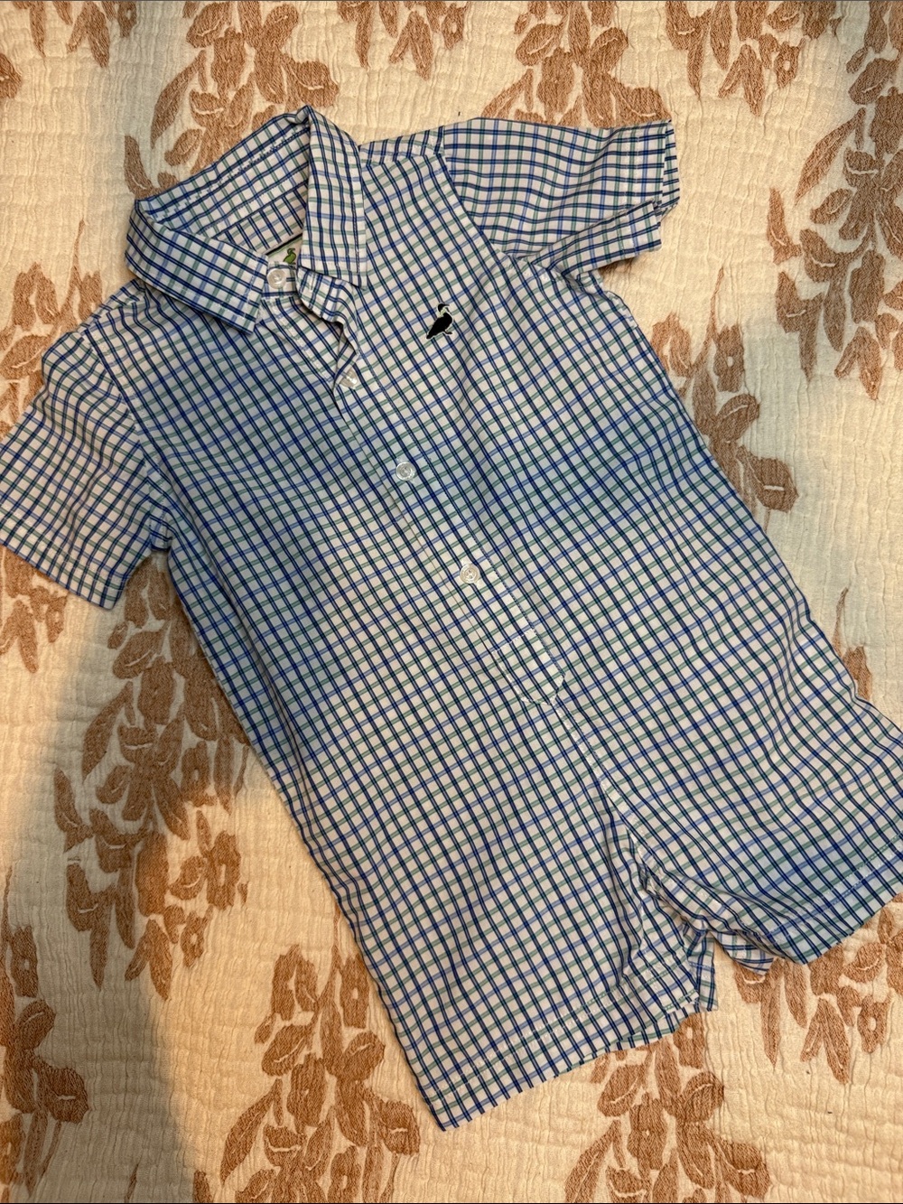 Toddler Short-Sleeve Check One-Piece Bodysuit - Blue & White